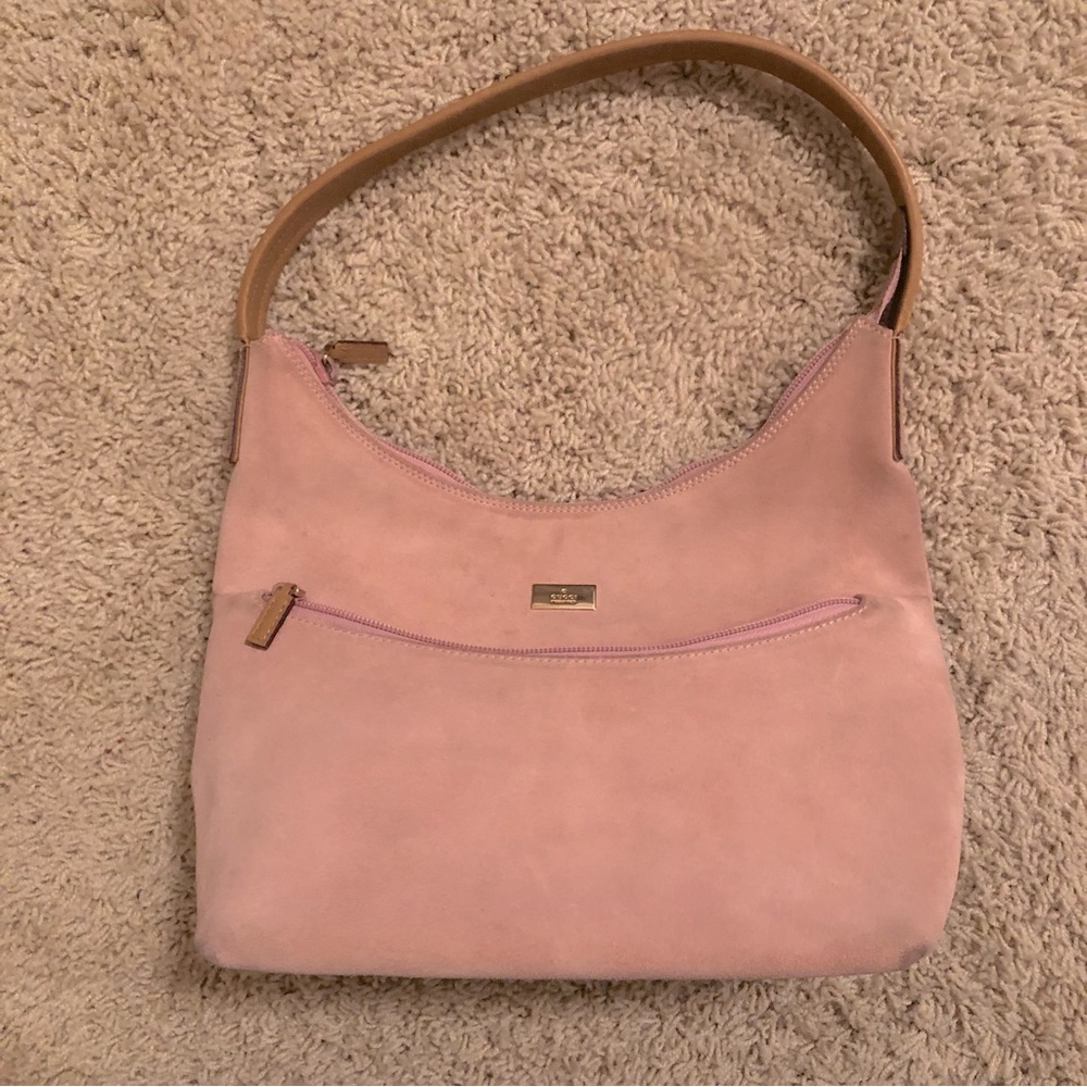 Gucci pink suede & tan leather hobo shoulder handbag
